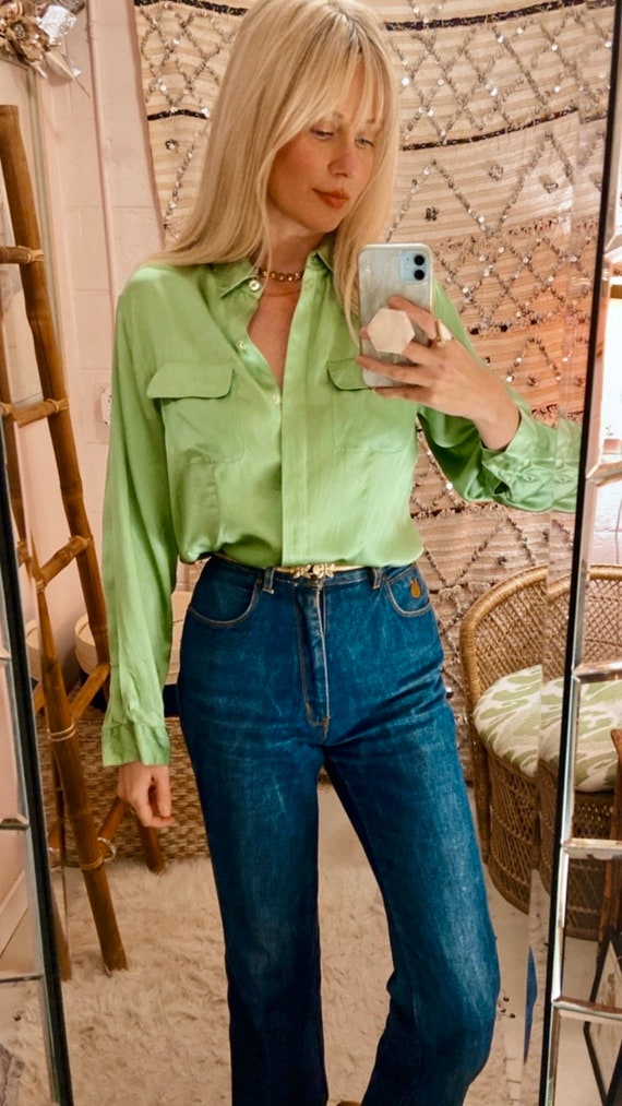 Halston Green Silk Blouse