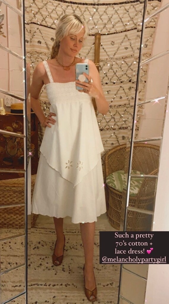 1960s cream eyelet lace shift dress Gem