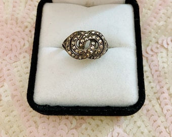 Antique 1920s Marcasite Silver Deco Infinity Ring