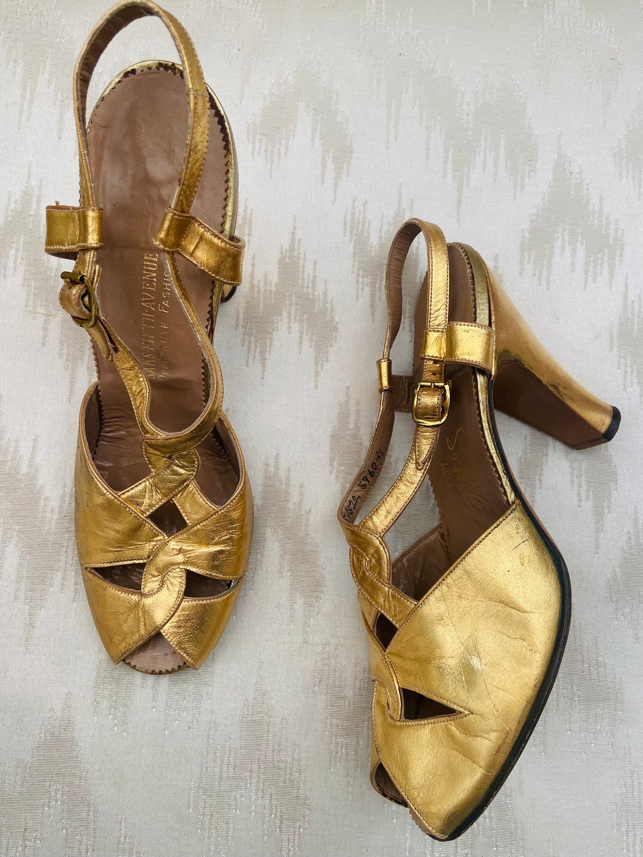 1920s Gold Lamé Art Deco Heels