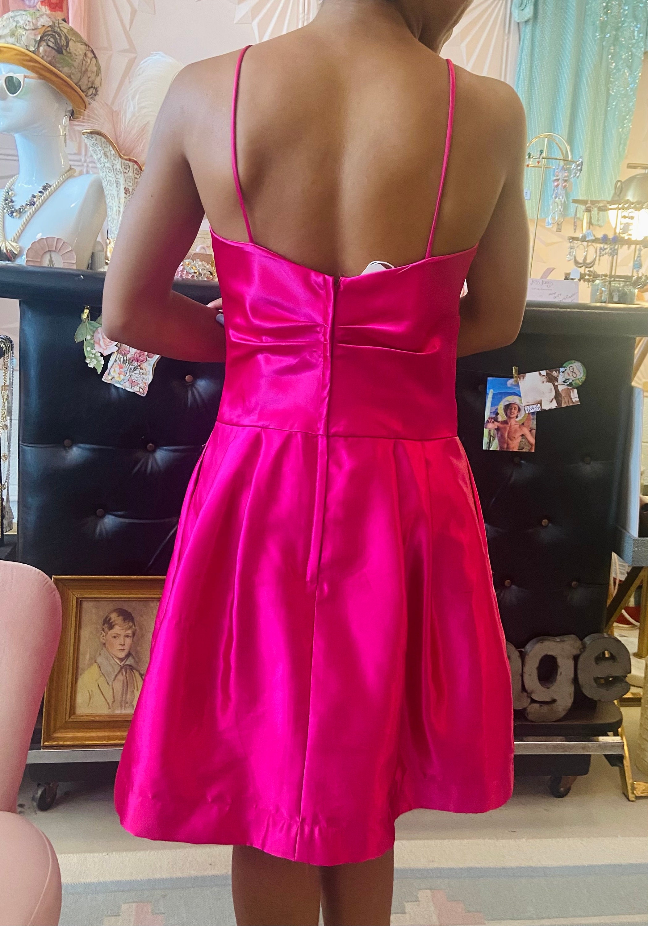 1980s Jessica Mcclintock Gunne Sax Hot Pink Satin Party Dress - Etsy