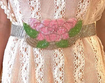 1980s Floral Beaded Belt + Purse Set
