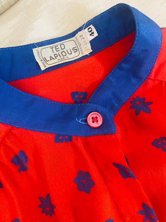 1970s Ted Lapidus Red + Blue Printed Blouse / Plea