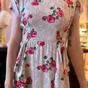 1940s Novelty Print Rayon Dress