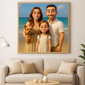Pixar-Style Family Portrait with Pet | Personalized Gift or Digital Card | Custom Cartoon from Photo