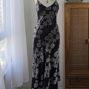 Vintage 1990s Cicci U.S.A. Burnout Velvet Gown | Black Floral Devoré over Chiffon | Gothic Glam Evening Dress