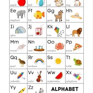 印刷可能なアルファベット表 |幼稚園と保育園向けの A から Z までの文字のポスター |デジタルダウンロード