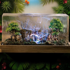 Resin dinosaur lamp handmade, RGB light wood base, epoxy custom lamp, nightstand lamp decor, unique birthday gift, gift for him or her