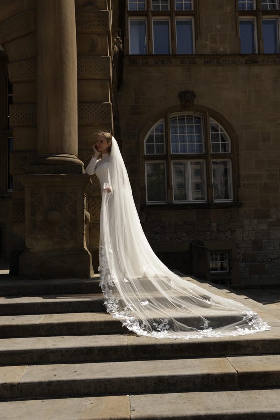 Cathedral Length Veil - Light Ivory Light ivory wedding veil cathedral length V043c – Tulip Bridal main image 2