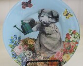 Gardening Pup Decoupaged Plate