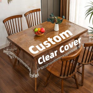 Custom Size Clear Tablecloth Protector, Antique Dining PVC Tables Cover, Vinyl Waterproof Cover, Floral Lace Embroidered Tablecloth