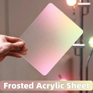May include: A frosted acrylic sheet with a gradient of pink, yellow, and white hues. The sheet is rectangular with rounded corners. The text "Frosted Acrylic Sheet" is displayed at the bottom of the image.