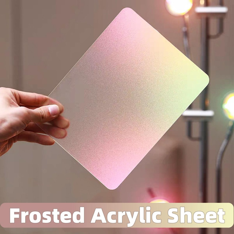 May include: A frosted acrylic sheet with a gradient of pink, yellow, and white hues. The sheet is rectangular with rounded corners. The text "Frosted Acrylic Sheet" is displayed at the bottom of the image.