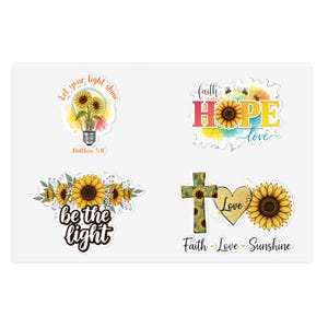 Combo 4 Sunflower Christian Digital Stickers – Bible Verse, Faith Hope Love, Be The Light, Inspirational Printable Stickers for Journaling