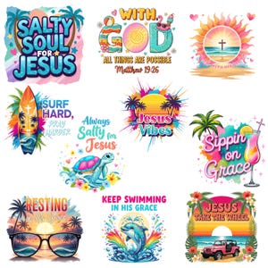 Christian Summer PNG Bundle – Faith Beach Sublimation Designs, Jesus Vibes, Tropical Bible Quotes, Digital Download