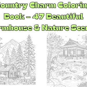 Country Charm Coloring Book – 47 Farmhouse and Nature Pages for Kids and Adults | Printable PDF Instant Download