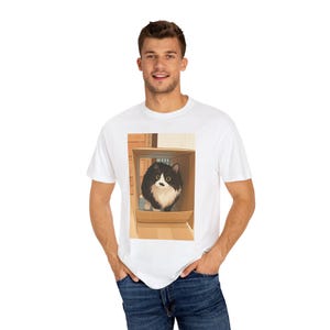 Whimsical cat, cute cat, black and white long-haired cat , fluffy cat designs, gifts for cat lovers