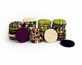Handmade Felt Ball Trivet & Coaster Set |Kitchen Decor