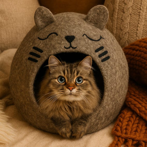 Handmade Wool Felt Cat Cave: Cozy Cat Bed Hideaway