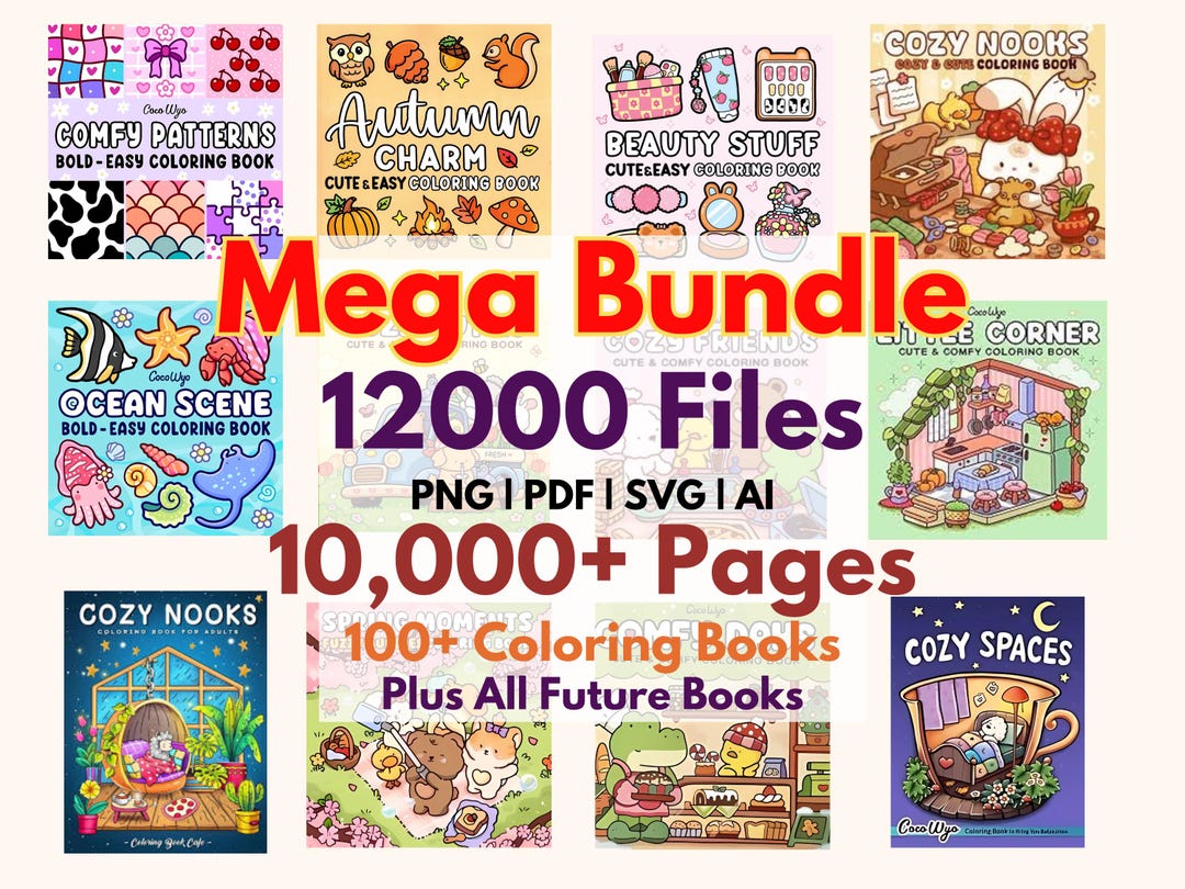 100+ Mega Coloring Book Bundle Bold and Easy Coloring Books Digital