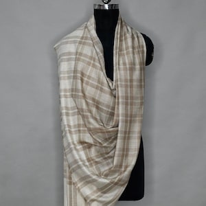 White Brown Cashmere Pashmina Shawl | Handloom Cashmere Shawl – Pashmina Scarf | Mother&#39;s Day Gift | Cashmere Check Wool | Kashmiri Shawl