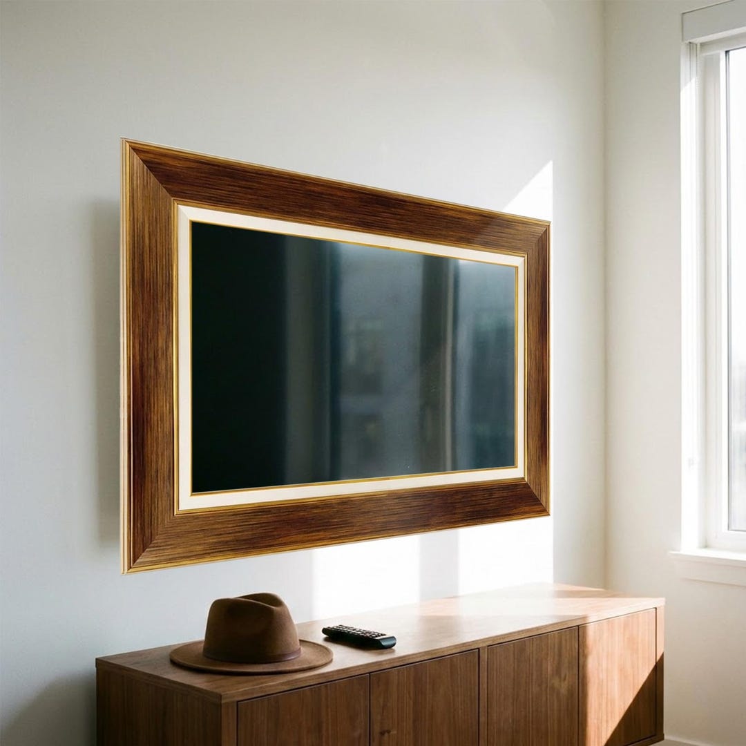 Large Tv Frame Golden Walnut Classic TV Frame – Warm Wood Finish for Samsung the Frame ...