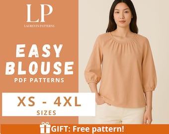 Blouse Sewing Pattern – Puff Sleeves, Gathered Neck (PDF Pattern)