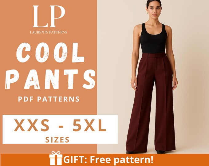 Wide Leg Trousers Sewing Pattern PDF: High Waist Pleated Pants (XXS-5XL ...