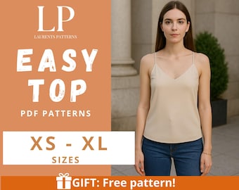 Camisole Sewing Pattern PDF: V-Neck Spaghetti Strap Tank Top (XS-XL)