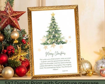 Watercolor Christmas Tree Print – Isaiah 9:6 Scripture (Digital Download)