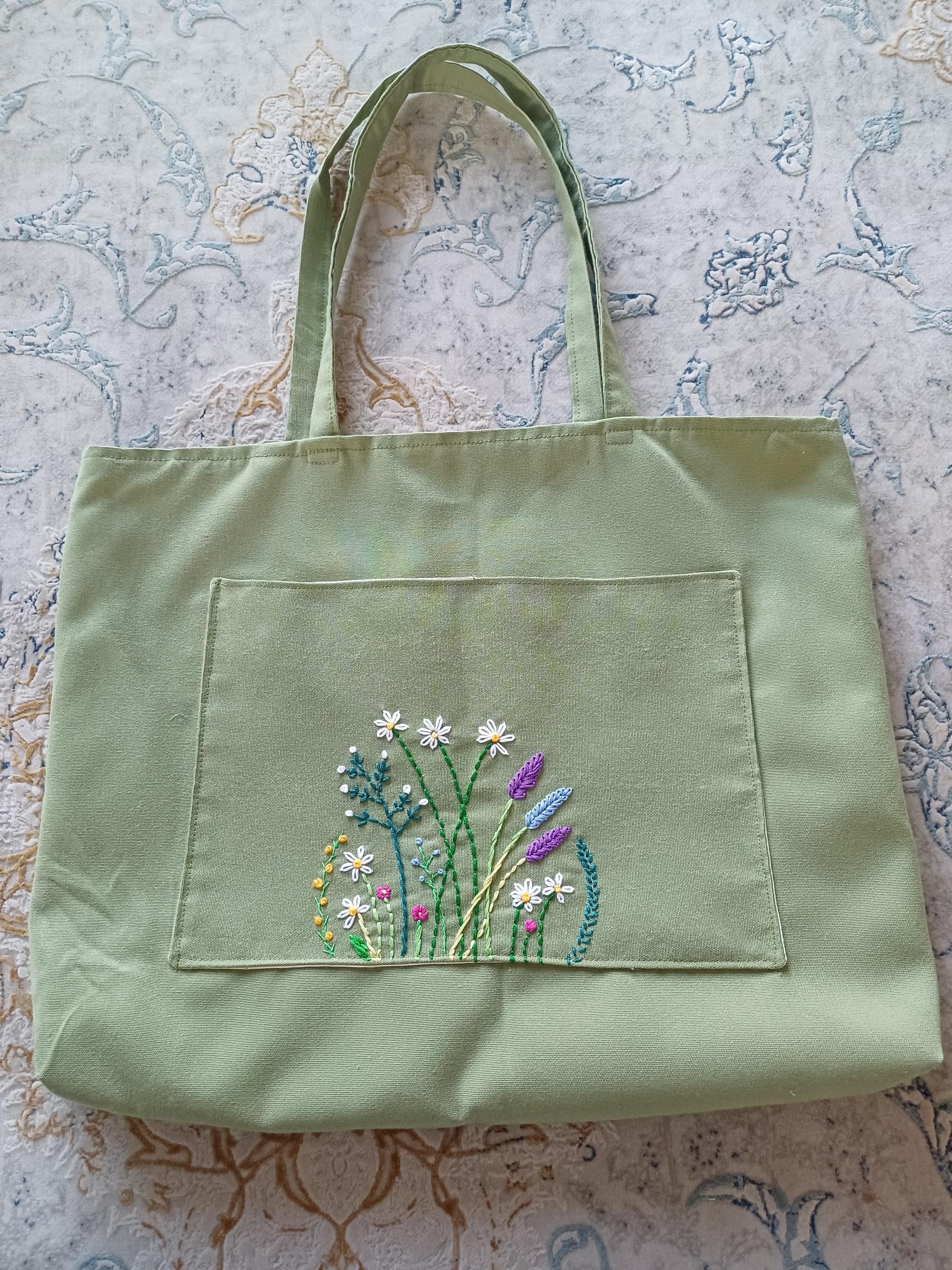 ハンドメイド刺繍トートバッグ グリーン - Etsy 日本