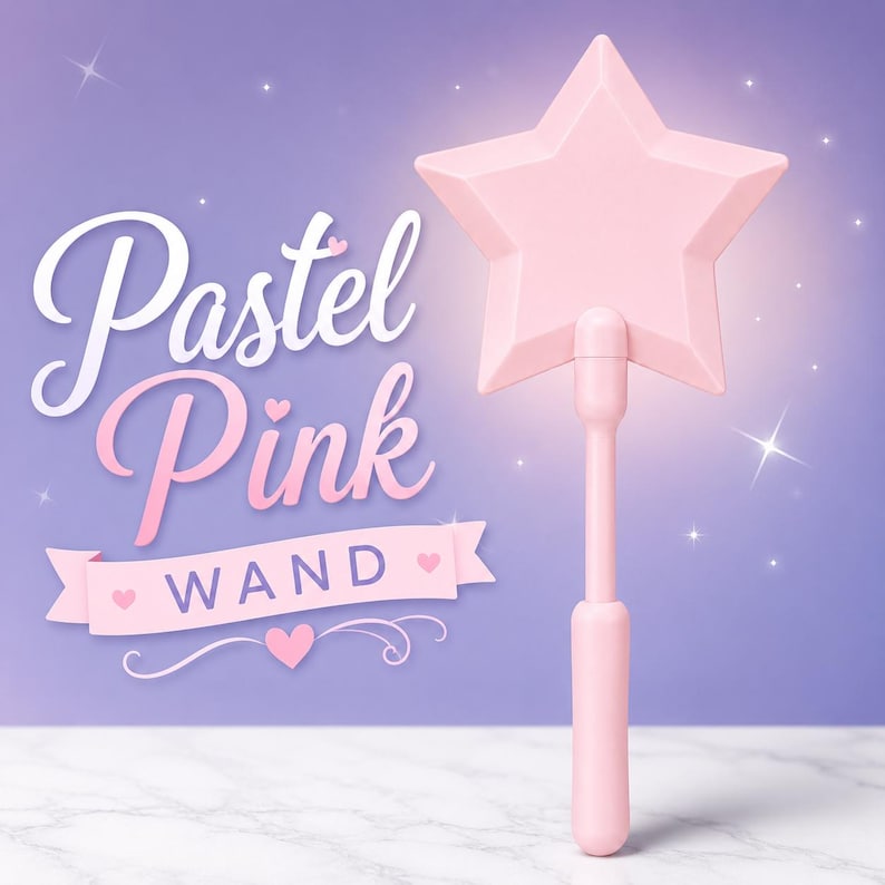 Pastel pink 3D-printed tap-to-pay credit card wand with a star-shaped top and adjustable handle, designed to hold a contactless credit or debit card for novelty payments, parties, pranks, festivals, and drive-through use.