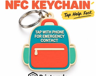 Personalized NFC Emergency Contact Keychain, 3D Printed Backpack Tag (No App)