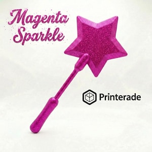 A magenta glitter star wand with a handle. The text "Magenta Sparkle" is above the wand. The logo for Printerade is in the lower right corner.