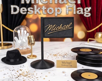 Bandera de escritorio Michael, letrero con nombre en negro y dorado, decoración para fans de la música pop.