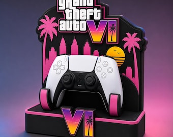 Fanmade GTA VI-controllerhouder - 3D-geprinte gamingcontrollerstandaarddisplay voor PS5 en Xbox Series X - Grand Theft Auto 6 Gamer Desk Gift