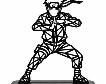 Naruto Wire Art Sculpture, Low Poly Ninja Figure, Geometric Desk Decor (Matte Black)