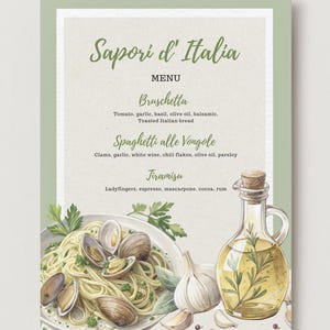 Modèle de menu pour un dîner italien - Modèle sur toile modifiable - Thème Pasta Night