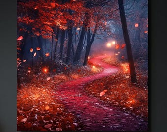 Arte mural de noche en el bosque otoñal: Impresión de paisaje otoñal místico