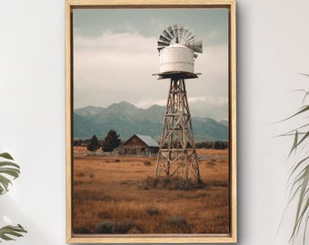 Vintage Windmühle Bauernhof Foto: Rustikale amerikanische Landschaft Kunstdruck