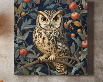 Poster Mural Vintage William Morris 60x90 Cm | Déco Hibou Et Fleurs Pour Salon, Chambre Ou Bureau - 2