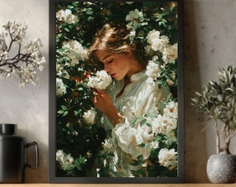 Elegantes Ölgemälde - Frau mit Blumen