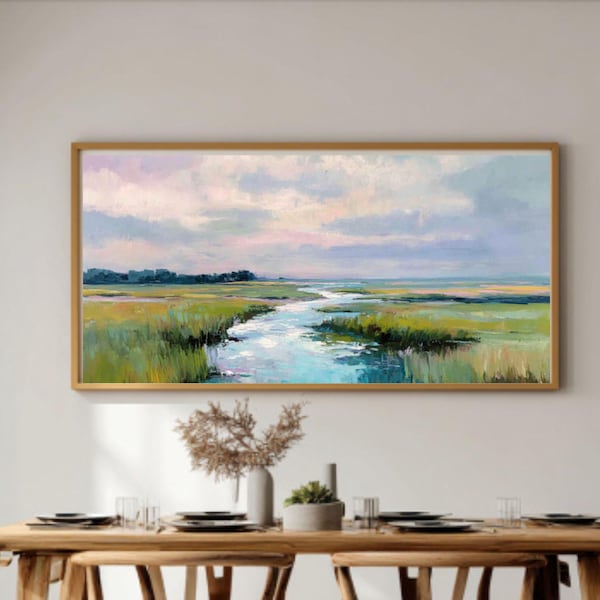 Abstract Pastel Marsh Art: Coastal Landscape Canvas or Framed Print