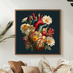 Anatomical Heart Cactus Art Print – Mexican Folk Style Floral Illustration