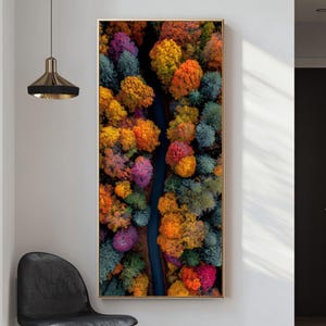 Luft Herbst Wald Wand Kunst - Bunte Herbstbäume & kurvenreiche Straße von oben, Drohnen Ansicht Natur Print Poster / Leinwand für saisonale Dekoration