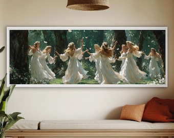 Quadro em tela "Fadas Dançantes" - Arte de parede fantástica e etérea na floresta