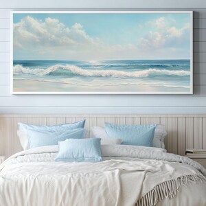 Ocean Oil Painting with Waves & Cloudy Sky – Coastal Wall Art on Canvas or Poster