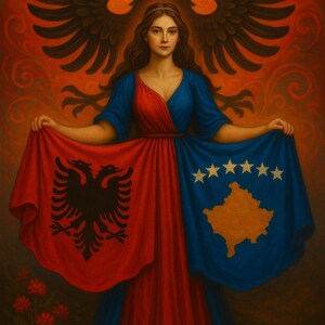 Albanian Kosovo Eagle Canvas Print- Balkan Wall Art, Double-Headed Eagle, Albanian Flag Painting, Patriotic Decor by XH.T"