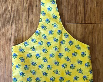 Handmade Yellow Floral Tote Bag | Reversible Slouch Bag | Lightweight Everyday Shoulder Bag | Spring Summer Fabric Bag