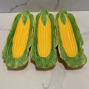 3 Vtg Ear of Corn on the Cob Serving Dishes Plates Holders Ceramic Made Japan